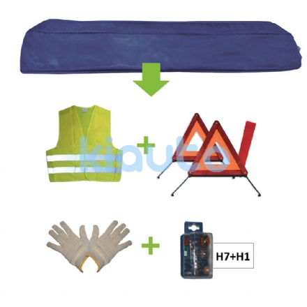  | KIT EMERGENCIA BOLSA AZUL + MK H7+H1 + CHALECO + TRIANG. + GUANTES